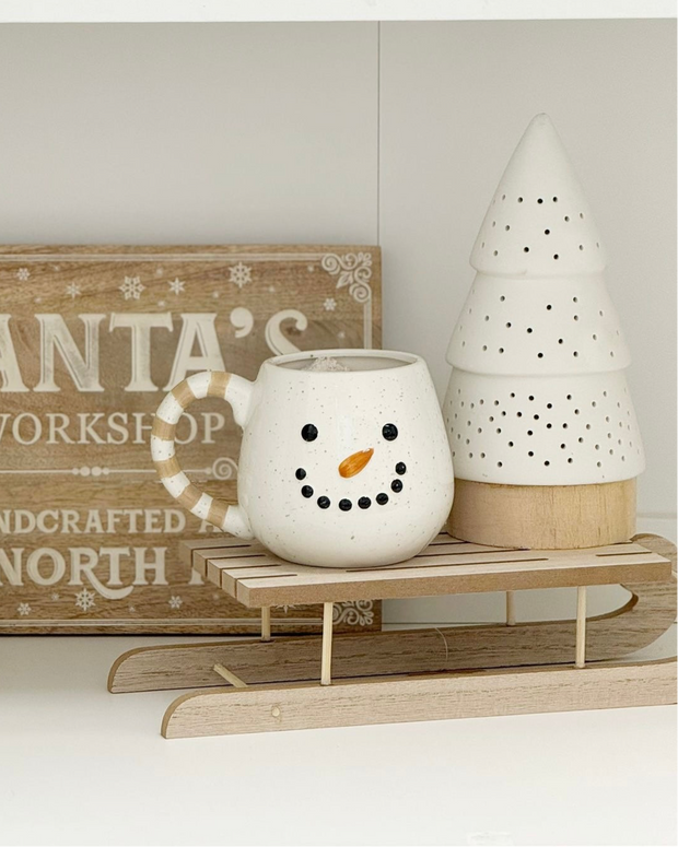 Ceramic White LED Light Up Tree On A Neutral Wooden Base