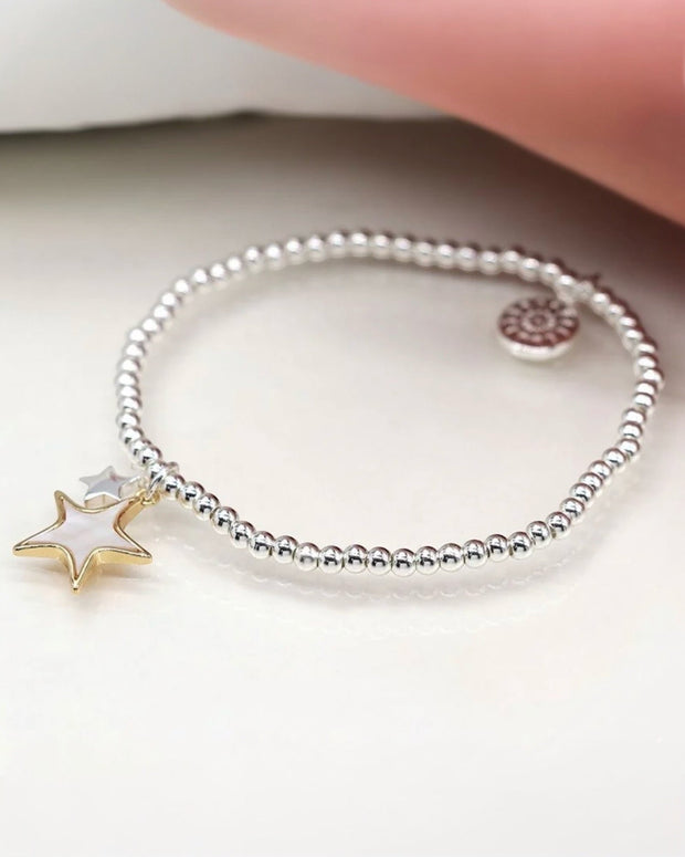 Faux Gold And Silver Plated Double Star Bracelet With Shell Inlay