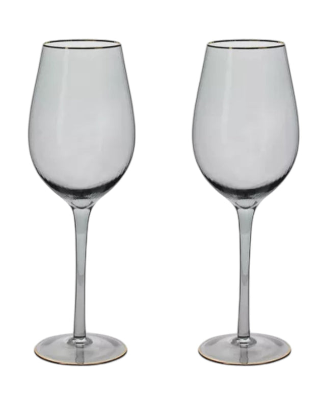 Grey Ribbed Gold Rim Wine Glasses - Set Of Two