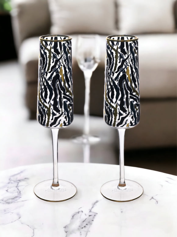 Frida Zebra Print Champagne Flutes