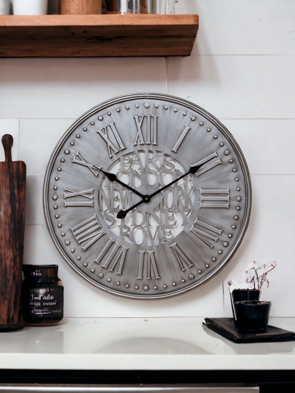 Hometime Grey Metal Wall Clock