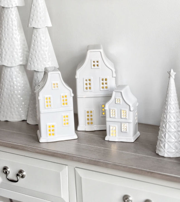 Glazed Ceramic LED Light Up Ceramic House Ornament