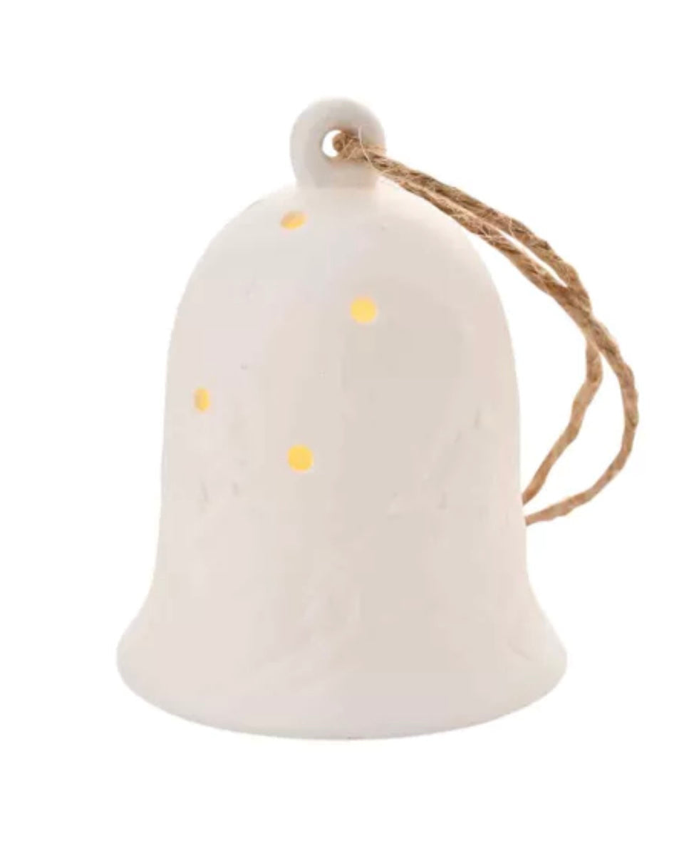 White Matt Ceramic LED Light Up Hanging Bell