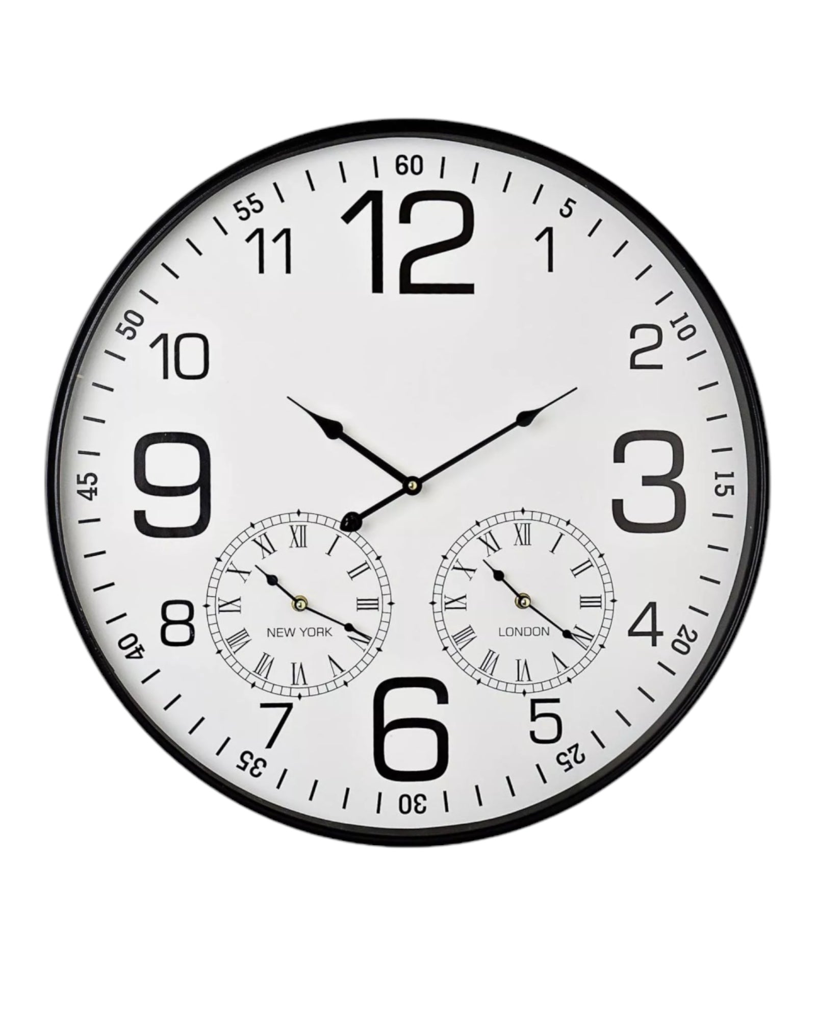 Black Cased Triple Dial Wall Clock