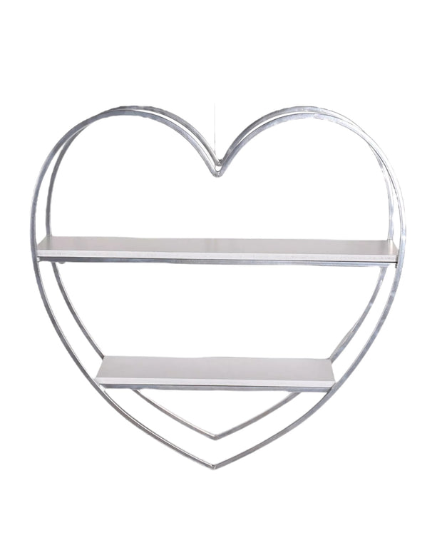 Silver Metal Heart Shaped Small Shelf Unit