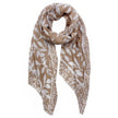 Beige Leaf Print Lightweight Scarf