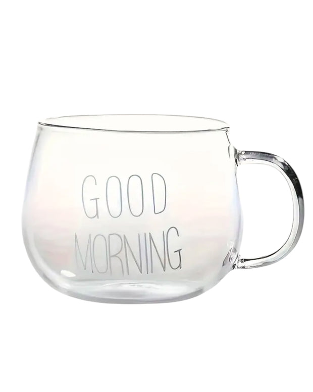 Round Glass Cup White “Good Morning”