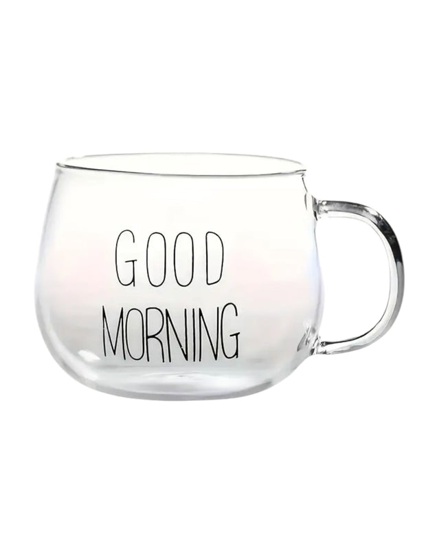 Round Glass Cup Black “Good Morning”