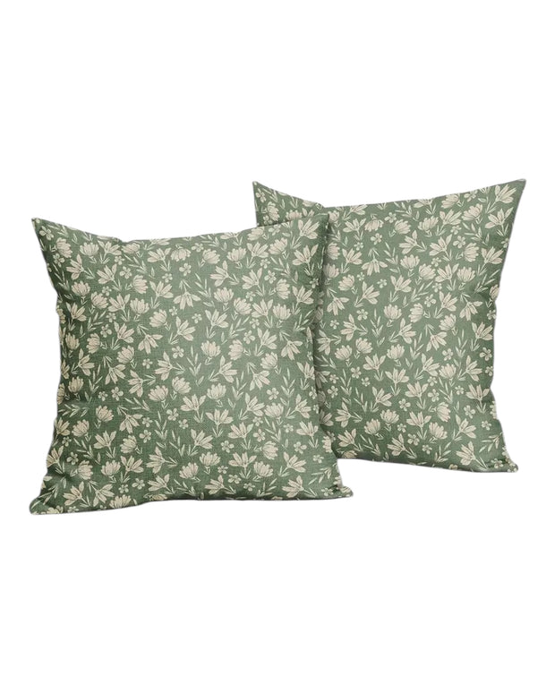 Green Mini Floral Print Cushion Cover - Set Of Two