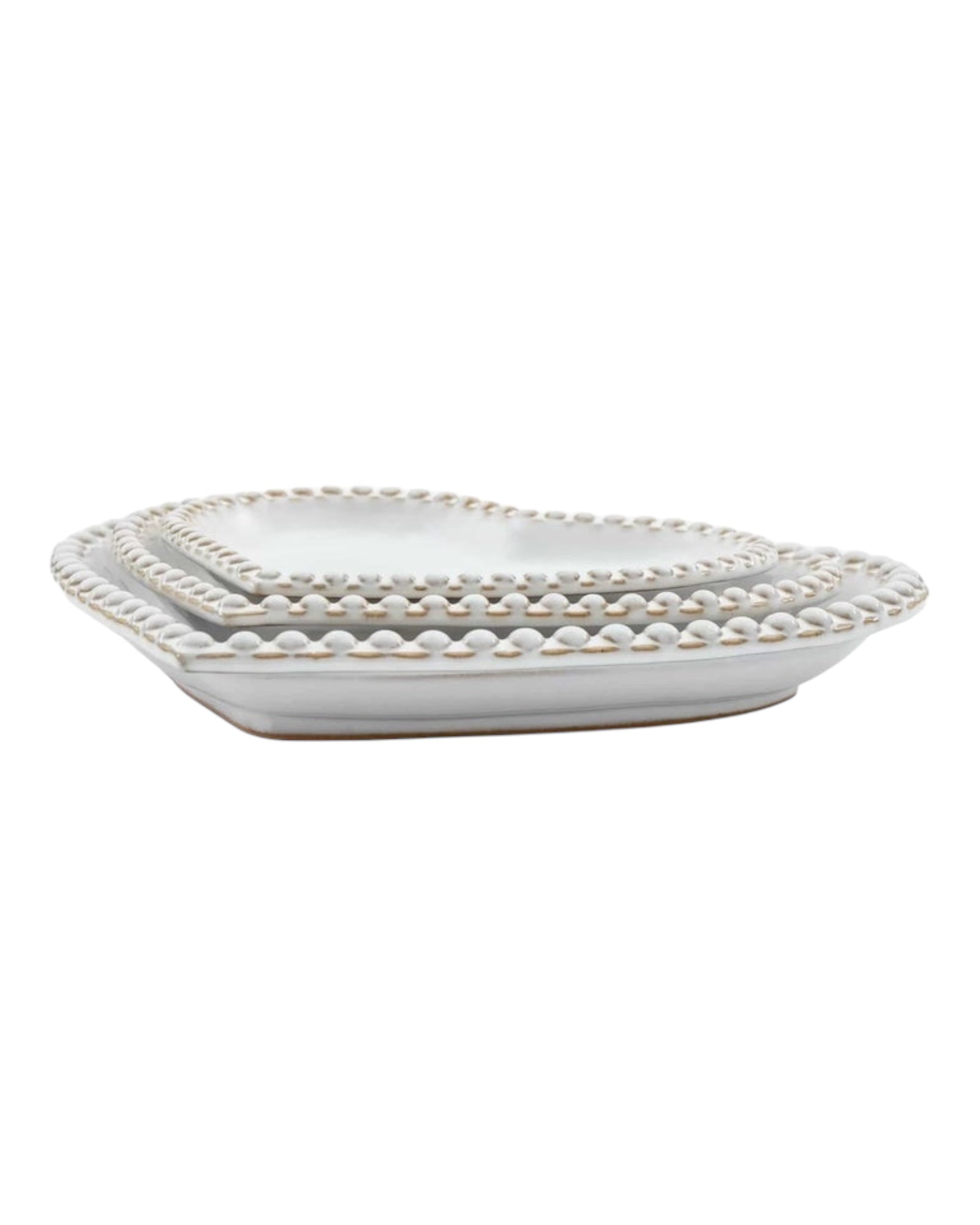 White Beaded Heart Candle Plate - Set of Three