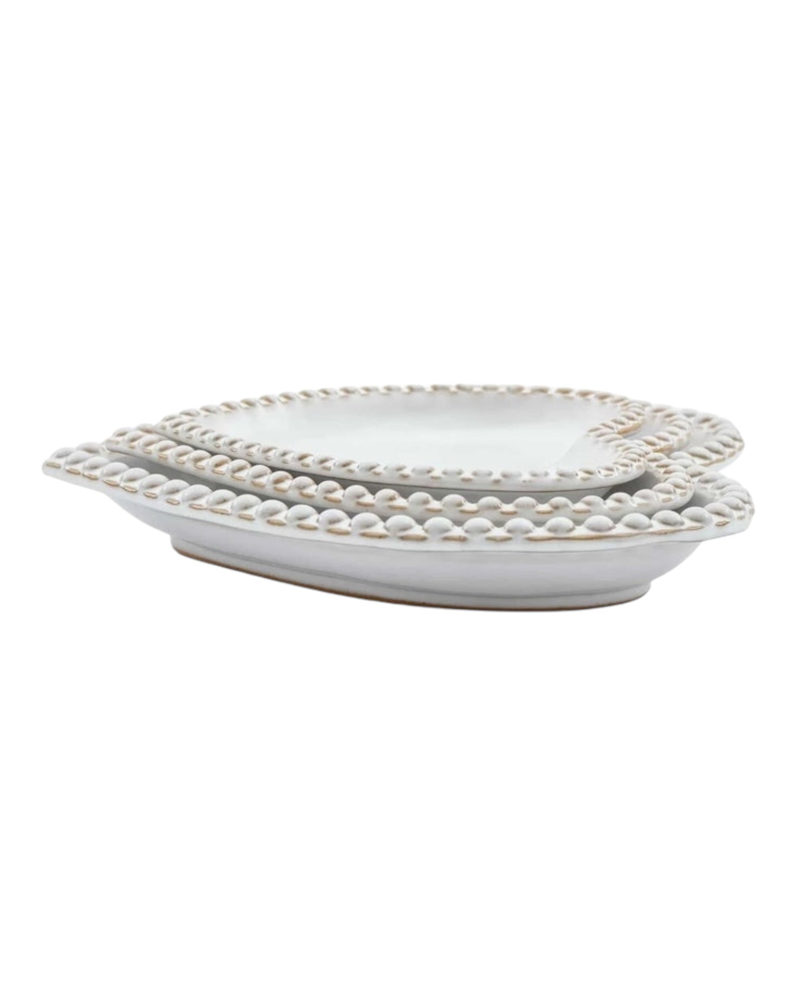 White Beaded Heart Candle Plate - Set of Three