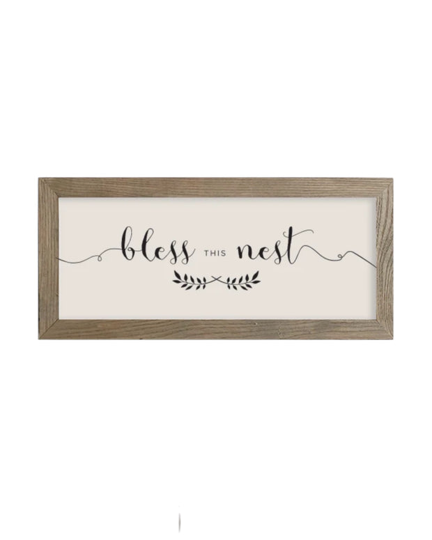 Wooden Rustic Medium Framed Sign: Bless this Nest