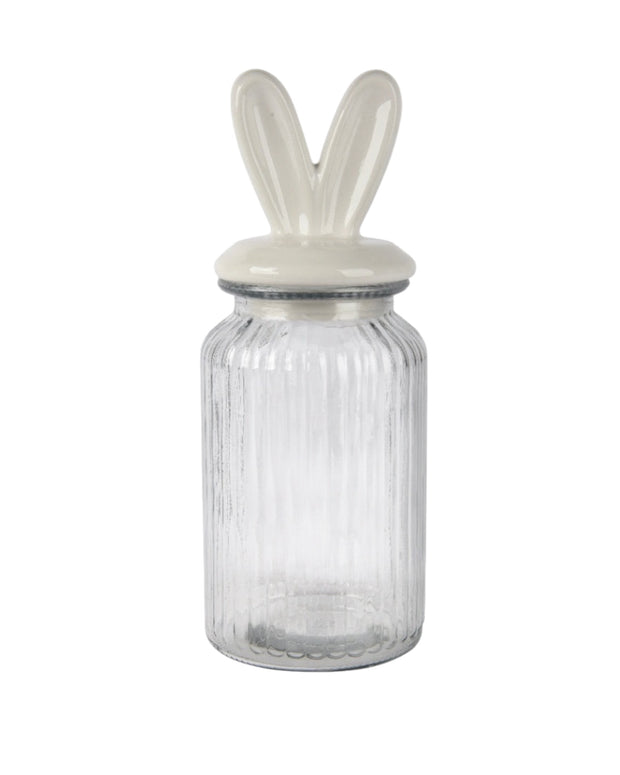 Glass Storage Jar With Bunny Rabbit Ears