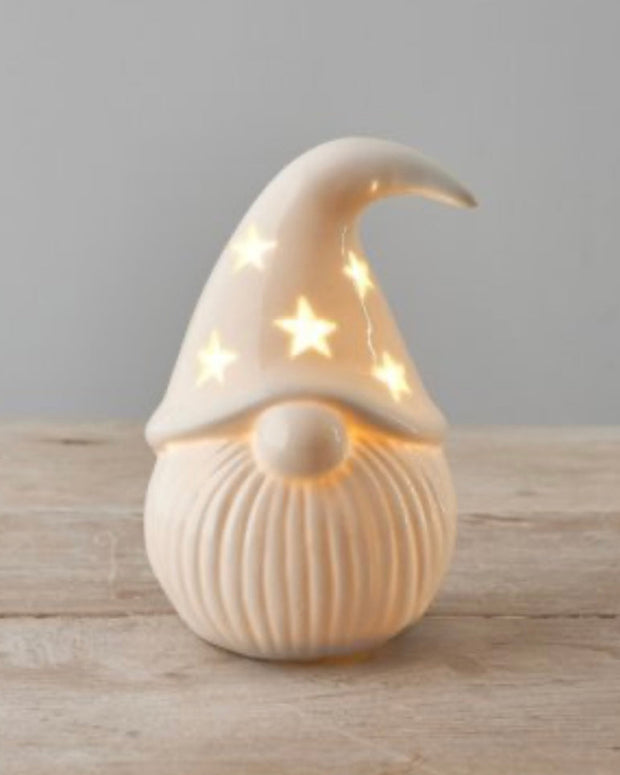 White Ceramic LED Light Up Star Santa Gonk