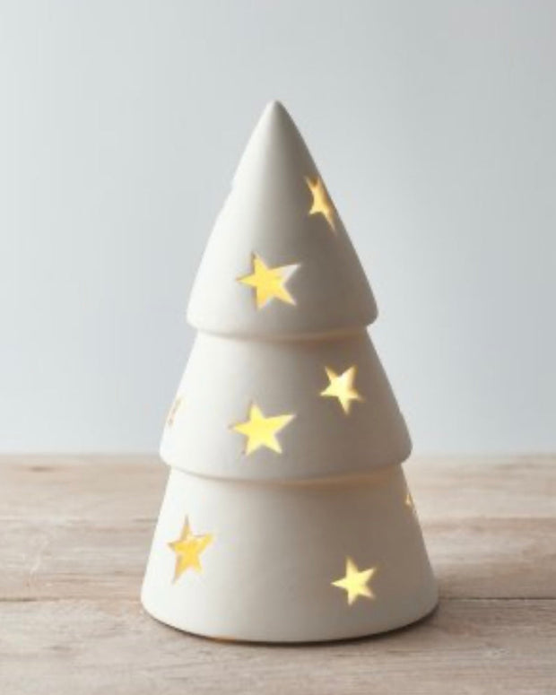 White Ceramic LED Light Up Star Christmas Tree