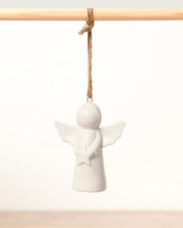 White Ceramic Hanging Angel With A Star