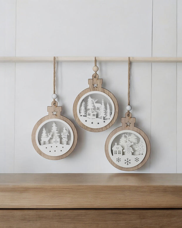 White Rustic Wooden Round Hanging Decorations With Beads