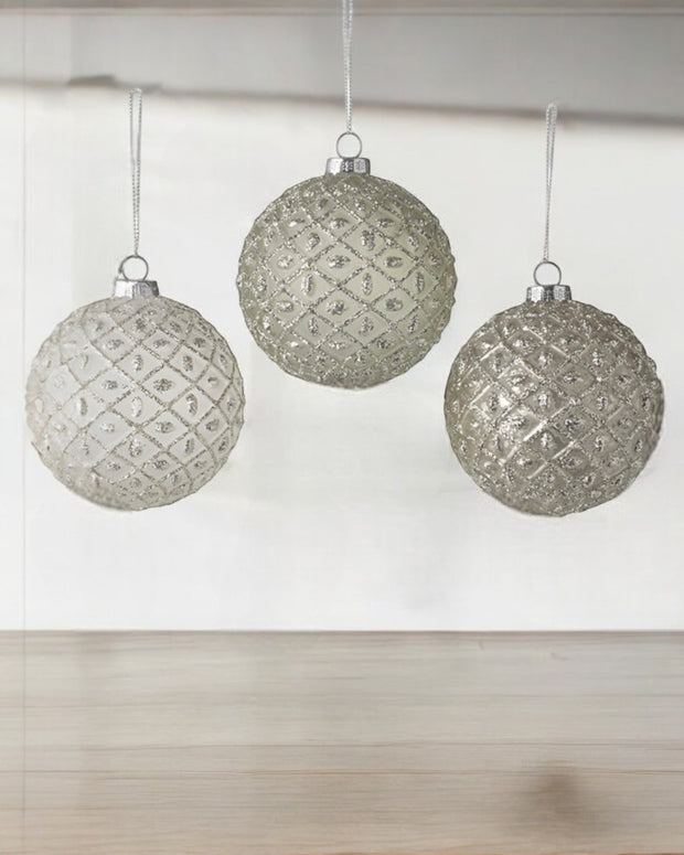 Silver Glass Patterned Hanging Baubles