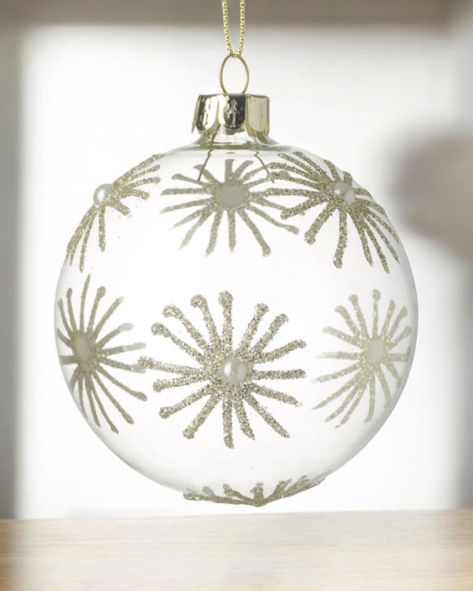 Clear Glass And Gold Snowflake Hanging Bauble