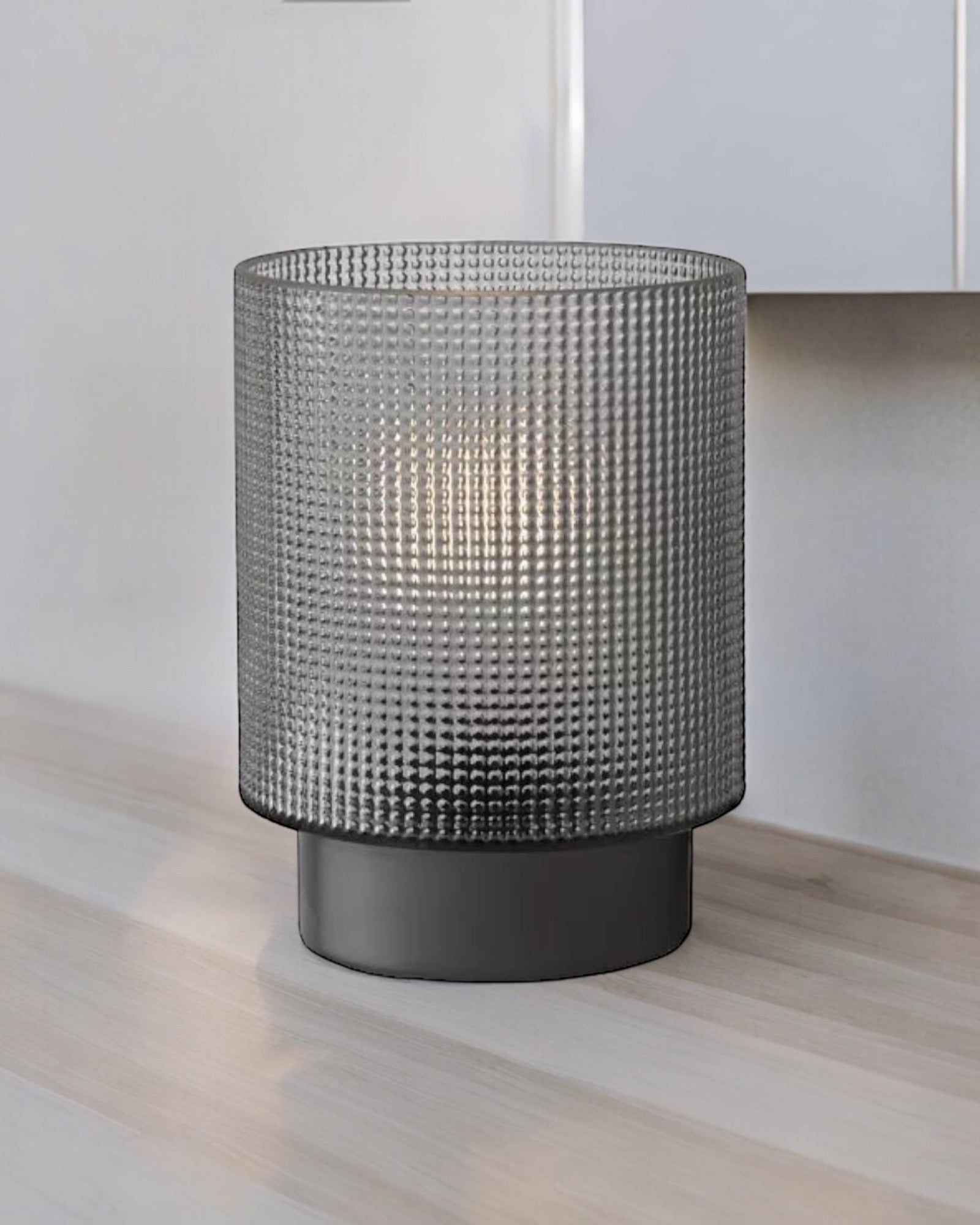 Grey Textured Glass LED Lamp With Silver Base