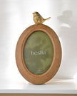 Wooden Oak Effect Oval Photo Frame With Brass Bird