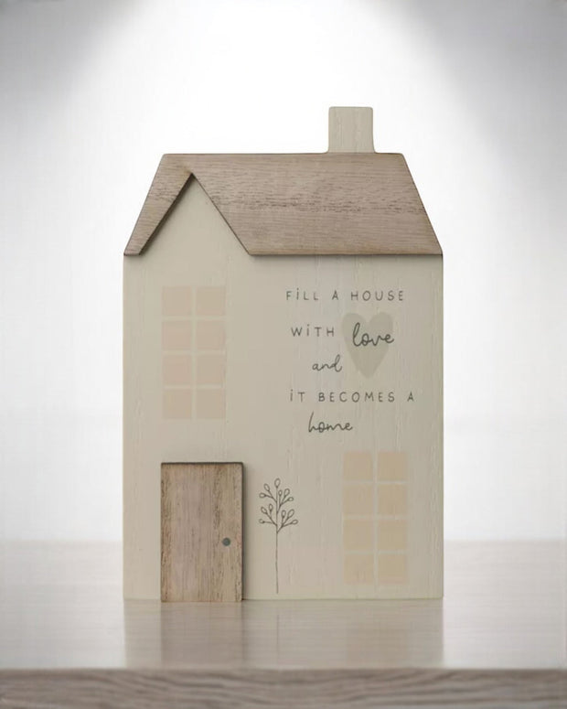 Beige Moments Wooden House - ‘Fill A House With Love’