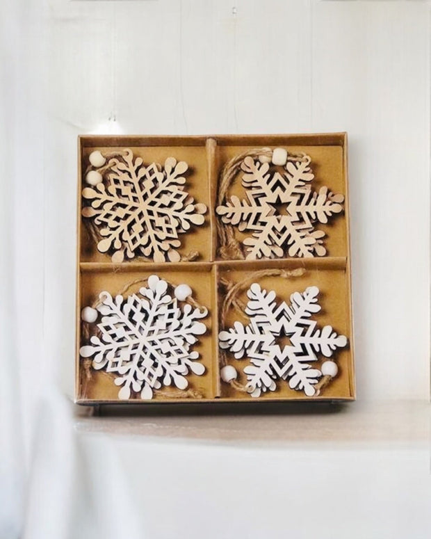 Wooden Hanging Snowflakes Decorations - Set of Eight