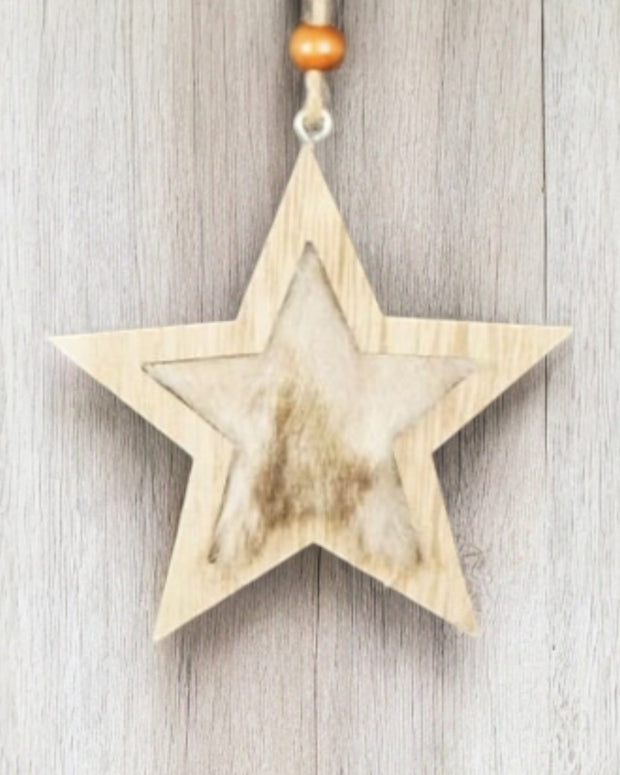 Fluffy Wooden Hanging Star