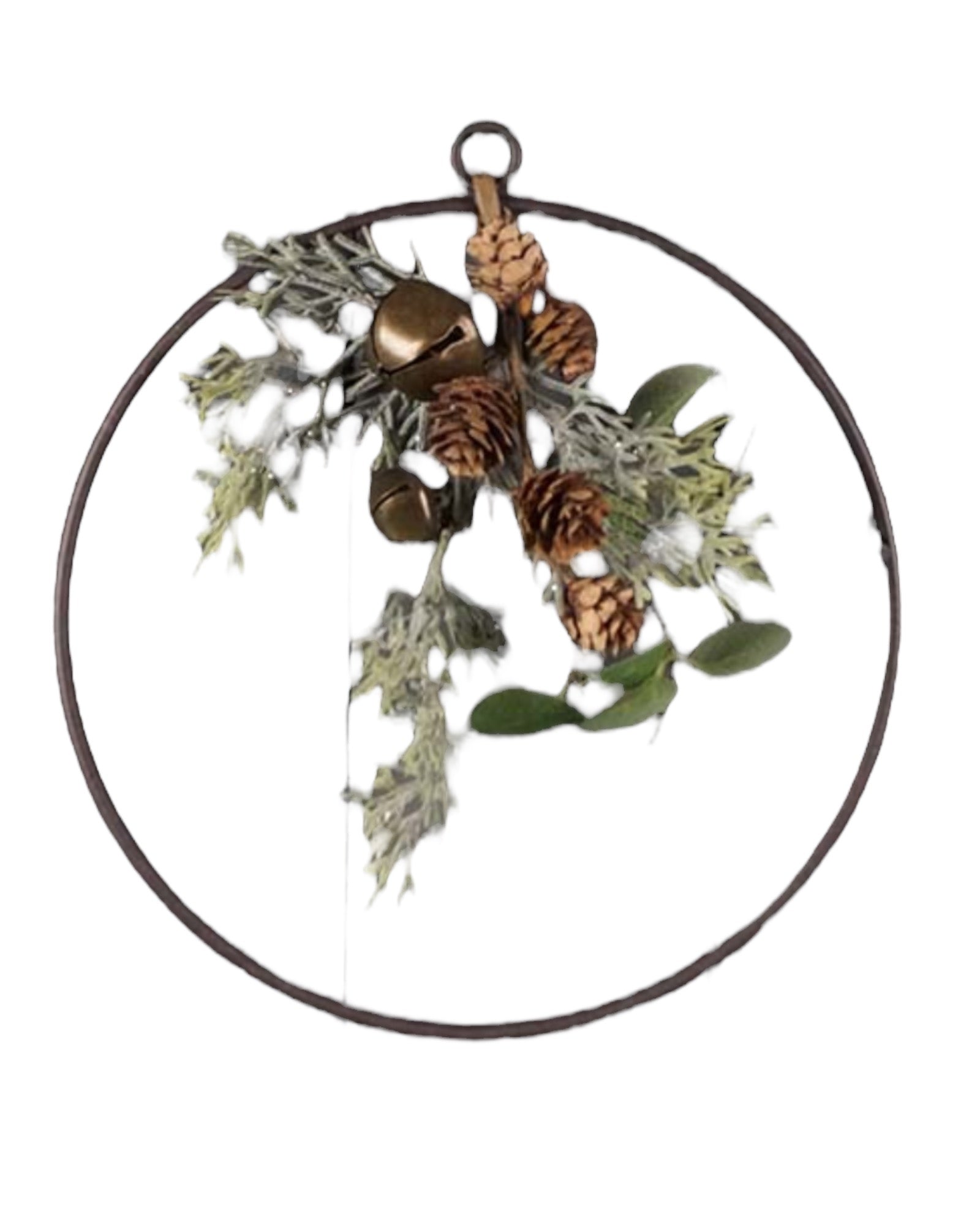 Wire Circular Wreath With Foliage And Gold Bells