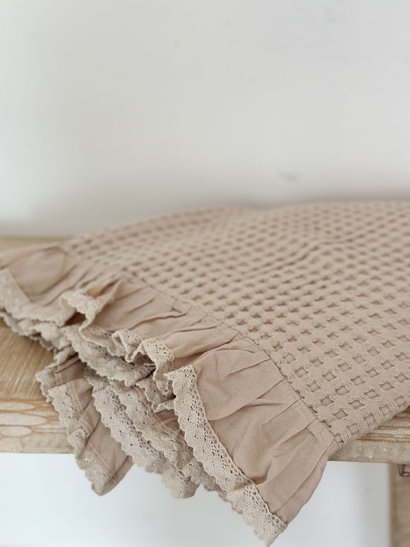 Beige Ruffle Throw Blanket