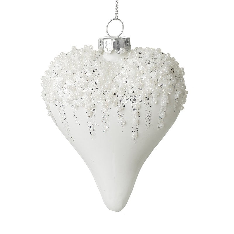 White Bead Top Glass Heart Bauble