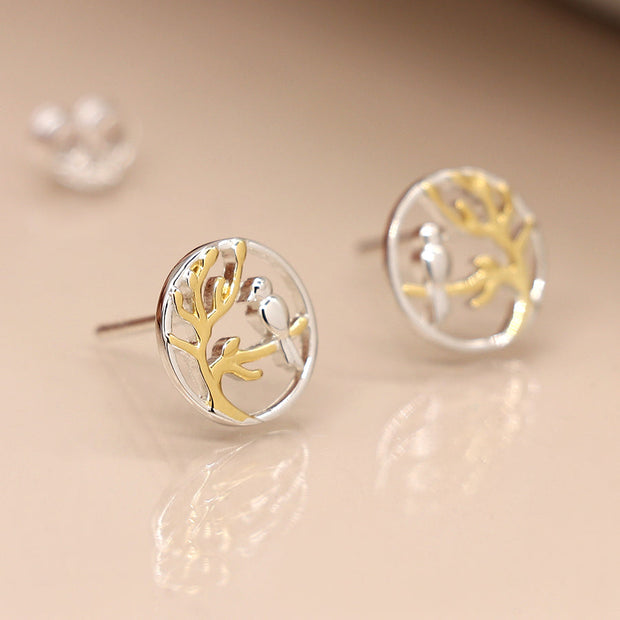 Tree & Bird Sterling Silver Earrings