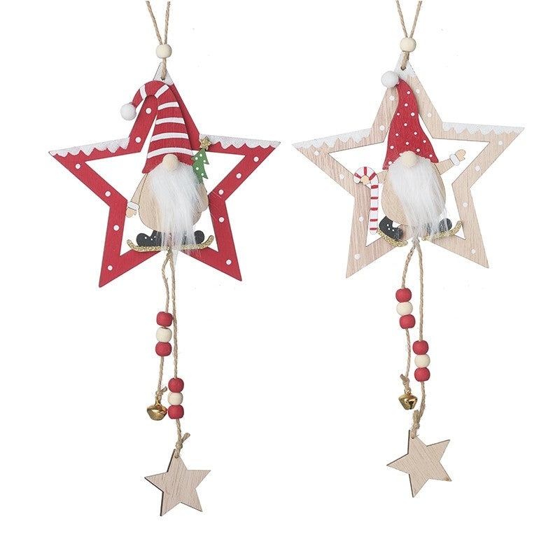 Red & White Hanging Wooden Stars Dec Mix