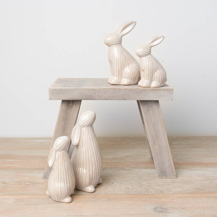 Natural Glazed Ribbed Sitting Bunny