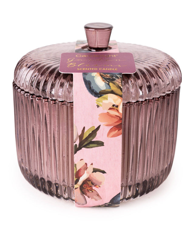 Ridged Glass Jar with Lid - Candle Garden Plum