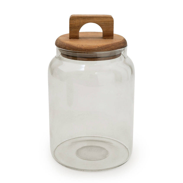 Grey Glass Storage Jar with Wooden Lid 18cm