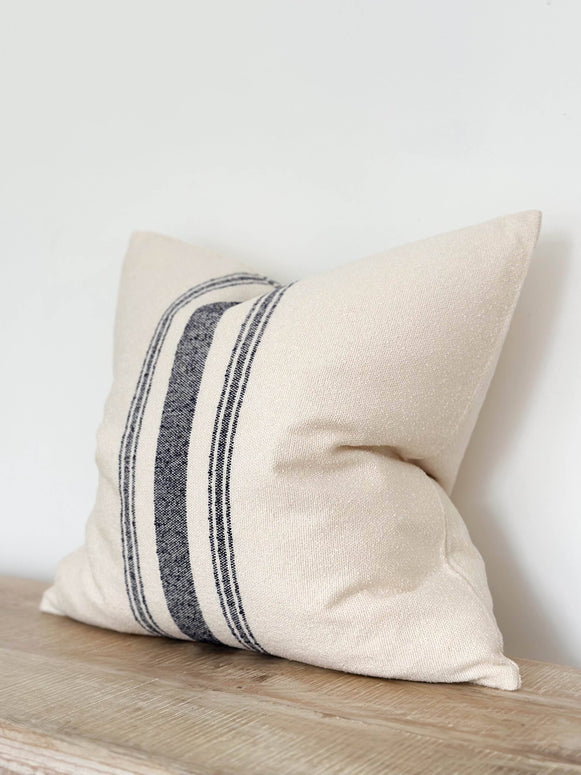 Navy Blue And Cream Stripe Luxury Cotton Blend Cushion Cover - 45cm x 45cm