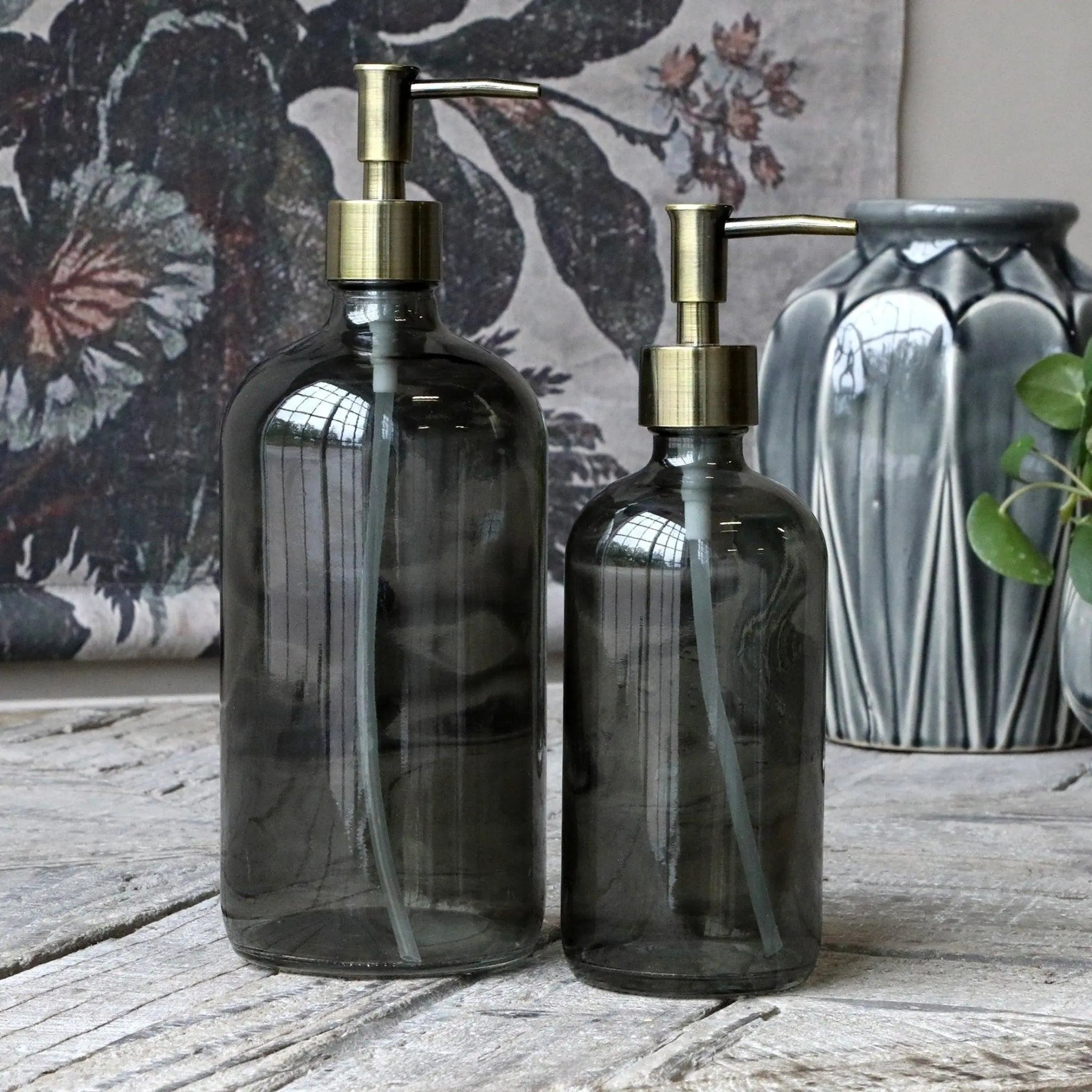 Grey Glass Refillable Pump Soap Bottle - Lulu Loves Home - Kitchen & Dining