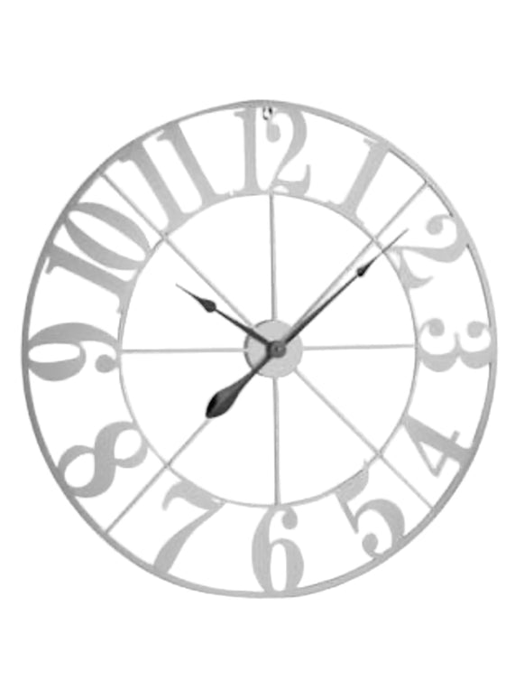 Silver Grey Skeleton Wall Clock with Arabic Numerals