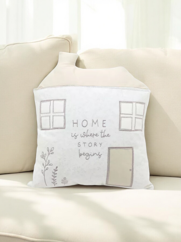 Beige Moments House Cushion - Home Is Where the Story Begins