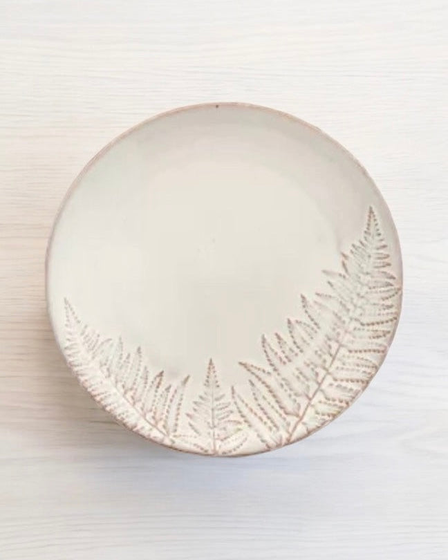 Large Chalk White Textured Fern Trinket Candle Plate