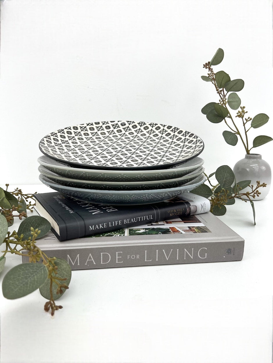 Patterned Nordic Monochrome Small Side Plates - Set of Four