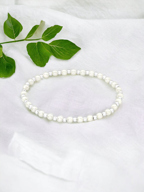 Sterling Silver Classic Pearl Beaded Bracelet