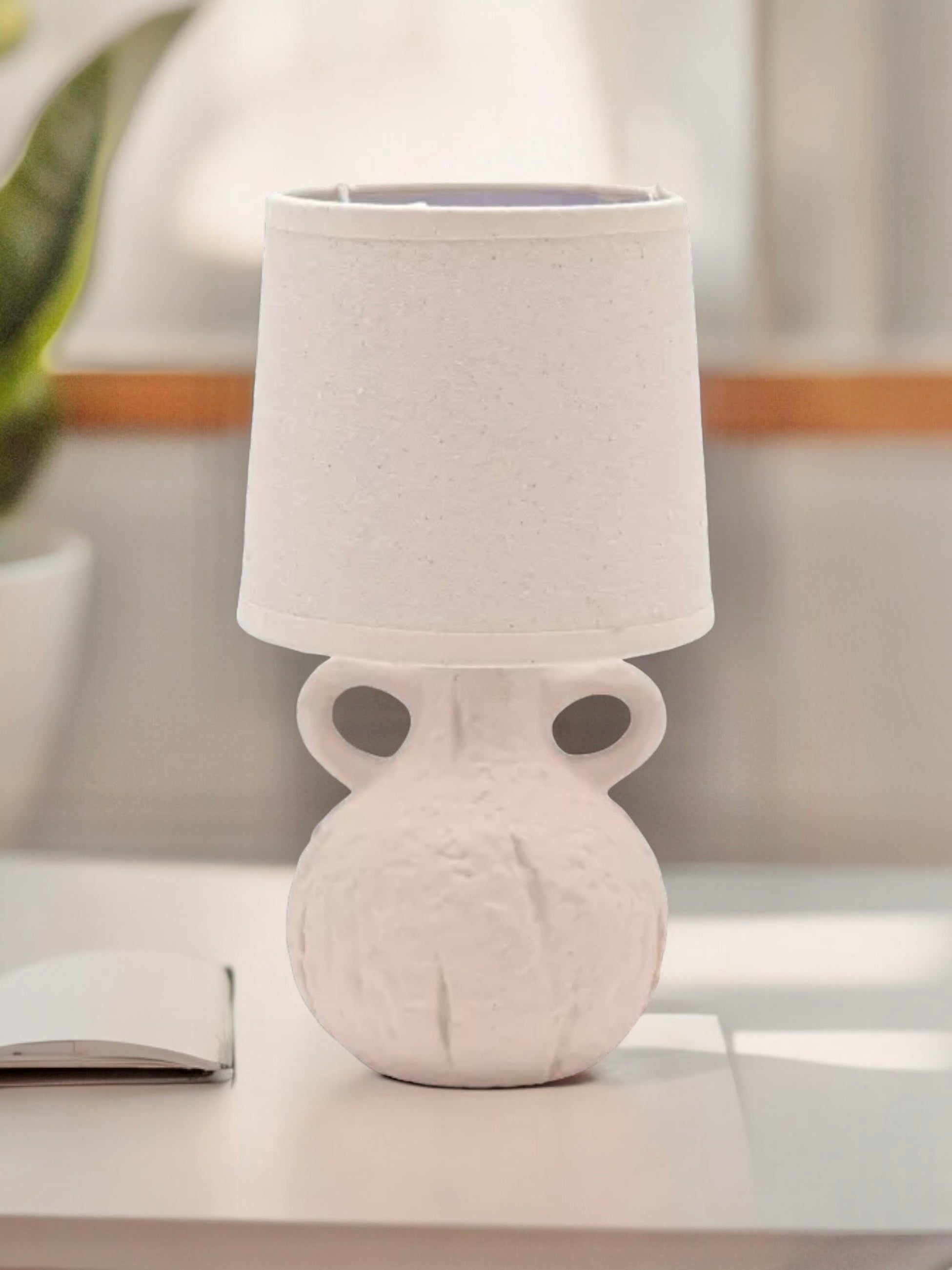 Natural Handled Table Lamp with Beige Linen Shade