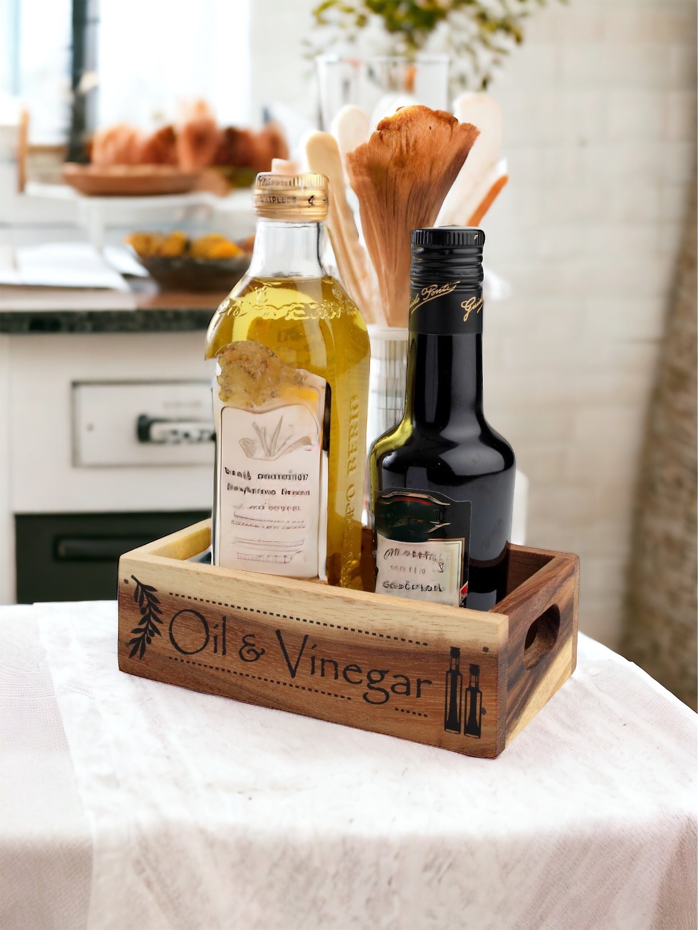 Oil & Vinegar Wooden Storage Crate