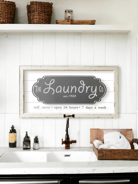 Rustic Wooden Window Carved Sign - The Laundry Co