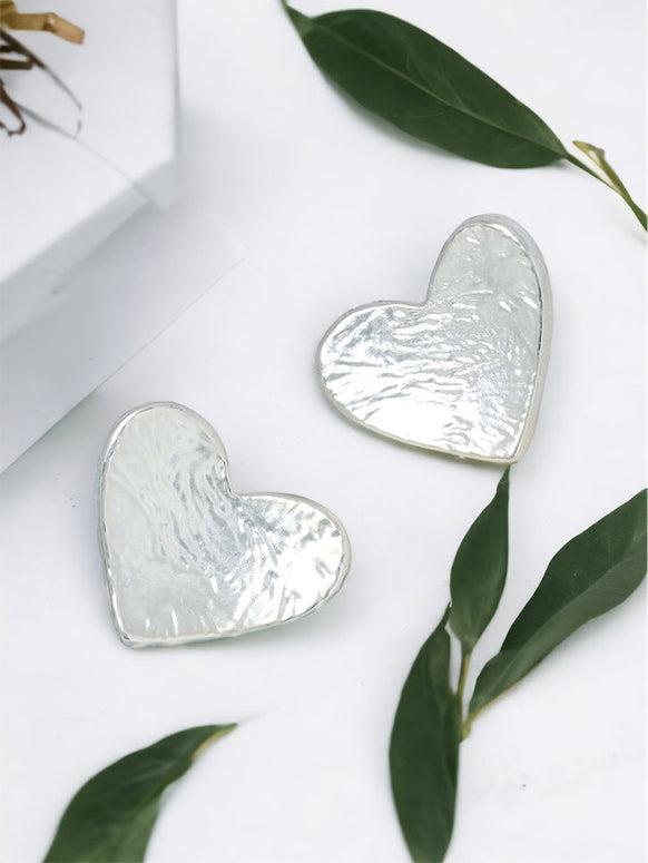 Silver Plated Texture Heart Stud Earrings