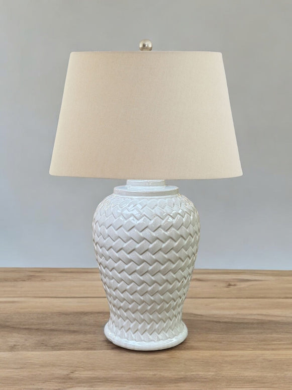 Large White Weave Ceramic Table Lamp