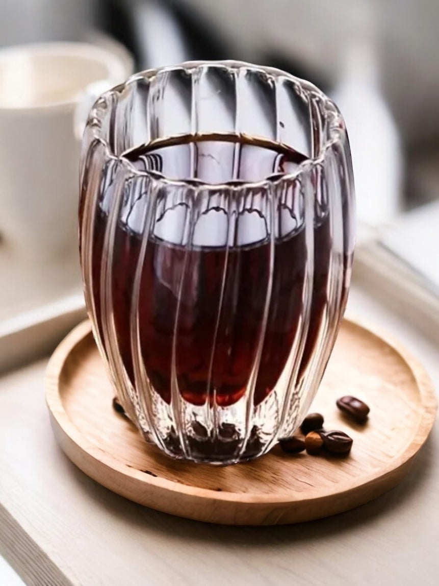 Double Walled Ribbed Glass Coffee Cup