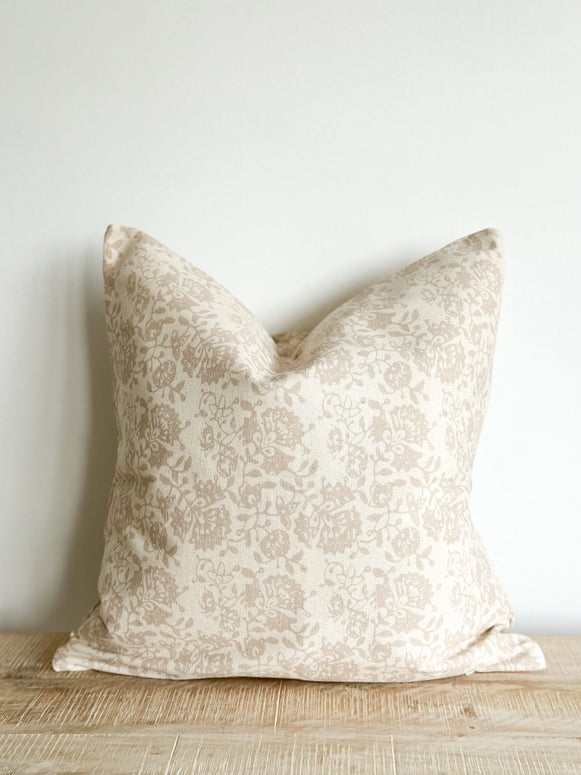 Aria Neutral Beige Small Floral Print Cushion Cover - 45cm x 45cm